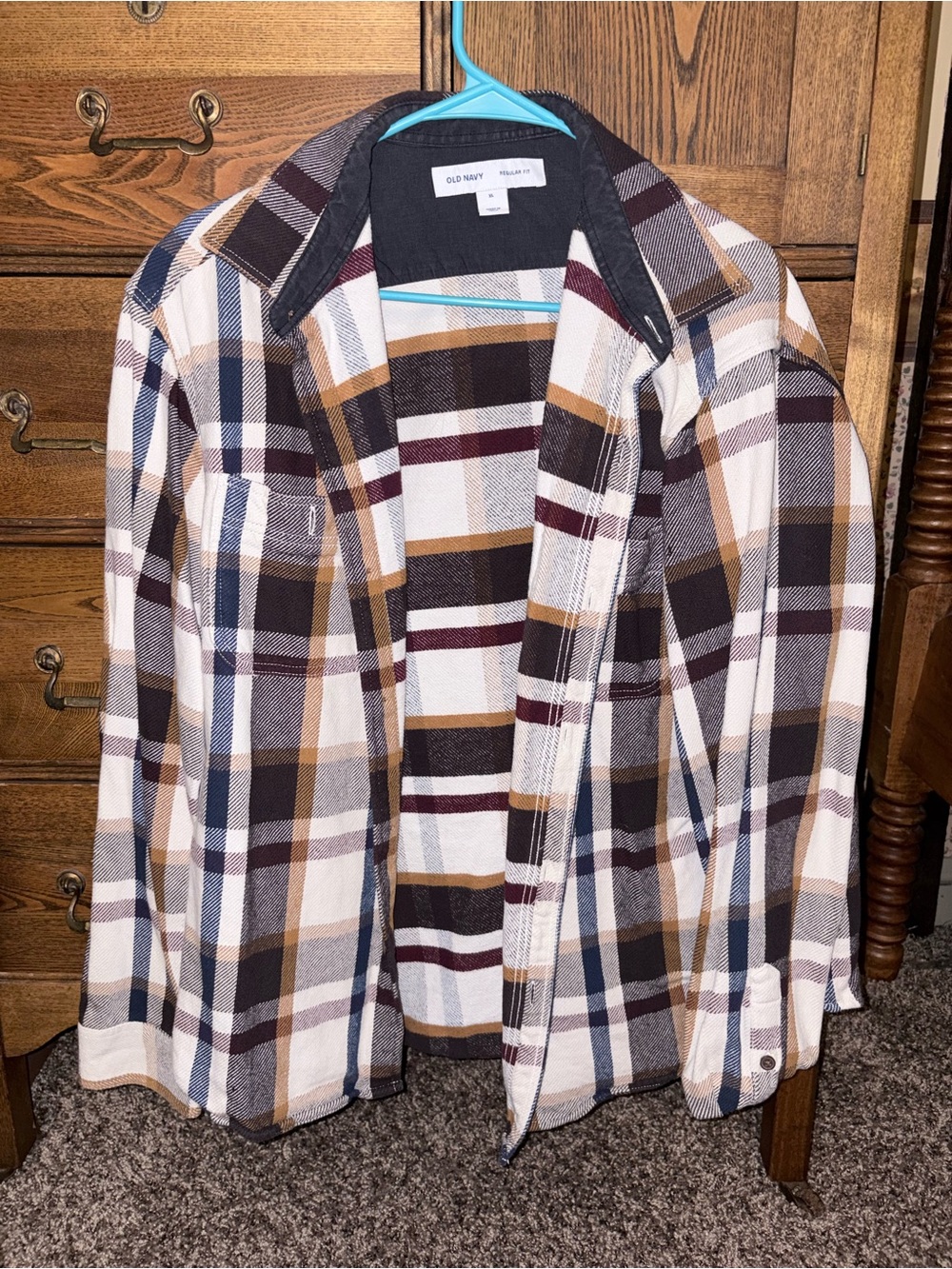 Old Navy Plaid Button-Down Shirt  - Brown, Cream & Navy